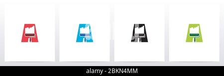 Paint Roller On Letter Logo Design A Stock Vector