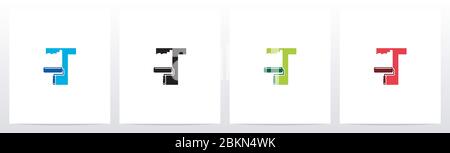 Paint Roller On Letter Logo Design T Stock Vector