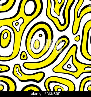 Oil stains liquid seamless pattern. Black and yellow spots on white background. Vector illustration. Stock Vector