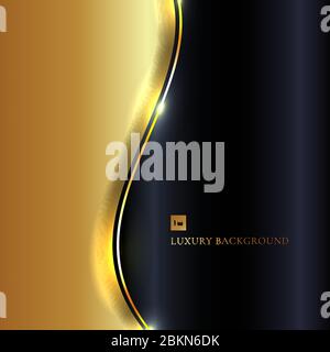 Abstract glowing gold wave on dark blue background with lighting luxury style. Vector illustration Stock Vector