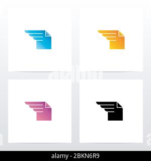 Paper With Wing Logo Design Stock Vector