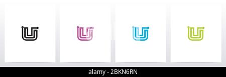 Parallel Lines With Nodes Formed Letter Logo Design U Stock Vector