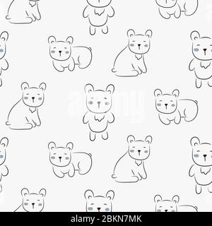 Polar bear cute seamless doodle pattern vector. Childish cartoon background with cheerful animals. Stock Vector