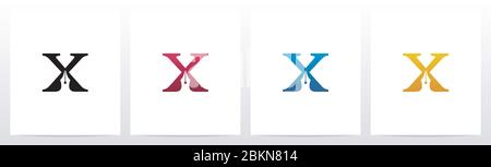 Pen Head On Letter Logo Design X Stock Vector