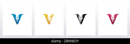 Pen Head On Letter Logo Design V Stock Vector