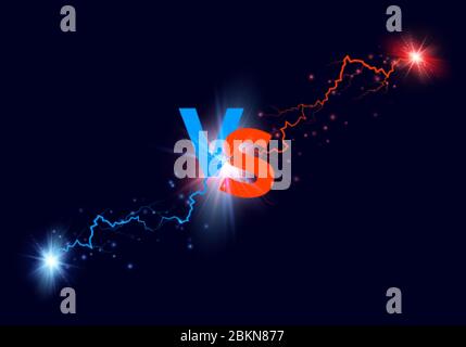 Versus background. Blue and red forces lights with text VS. Vector illustration Stock Vector