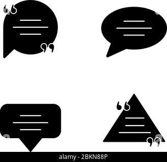 Empty chat bubbles with quotation marks black glyph icons set on white space Stock Vector