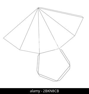 Paper pyramid template with five edges, trim scheme on white Stock Vector