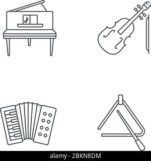 Music performance pixel perfect linear icons set Stock Vector