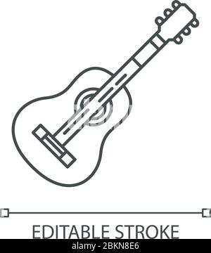 Acoustic guitar pixel perfect linear icon Stock Vector