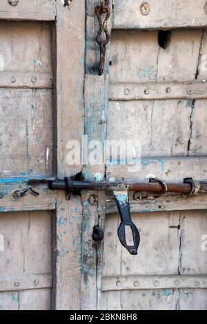 16 Jan 2017 Tarnished wooden door at Bhadra Fort bhadra darvaja-Ahmedabad GUJARAT INDIA Stock Photo