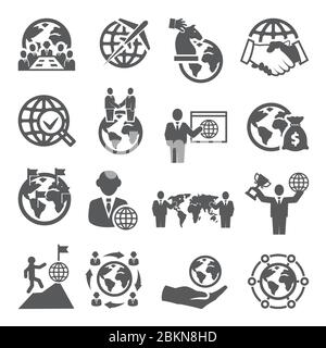Global Business Icons Set on white background Stock Vector
