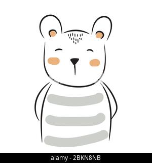 Cute doodle bear illustration. Simple hand drawn baby animal for apparel prints. Stock Vector