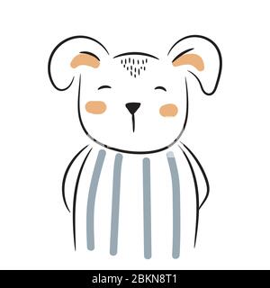 Cute doodle puppy illustration. Simple hand drawn baby animal for apparel prints. Stock Vector