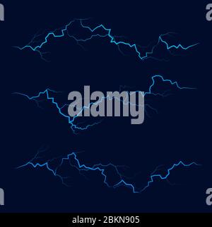 Set of Lightnings. Thunderbolt effect. Bright power electrical strike. isolated vector Stock Vector
