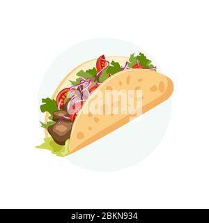 Traditional Mexican Food - Taco. Cartoon banner. Vector illustration Stock Vector