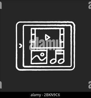 Multimedia chalk white icon on black background Stock Vector