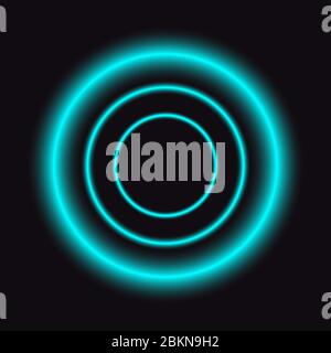 Neon vector circle with blurred halo, round empty frame, glowing star Stock Vector