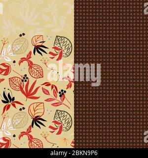 Two seamless pattern with hand draw leaf, vector illustration. Brown Stock Vector