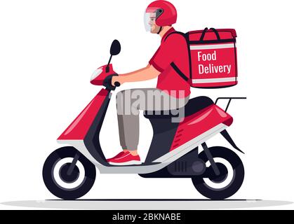 Urban food delivery semi flat RGB color vector illustration Stock Vector