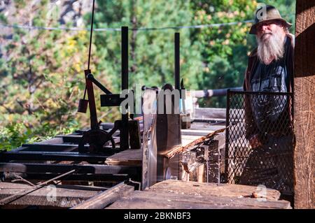 Sawmill working at the Gold King Mine Ghost Town, Jerome, Arizona. Stock Photo