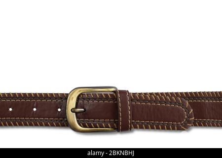 female brown artificial leather belt on isolated white background Stock Photo