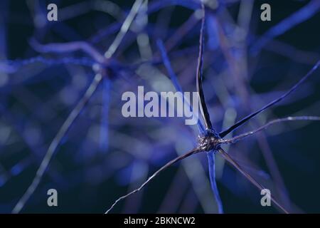 Abstract brain neuron cells with link knots. Synapse and neuron cells sending electrical chemical signals. Interconnected neurons with electrical Stock Photo