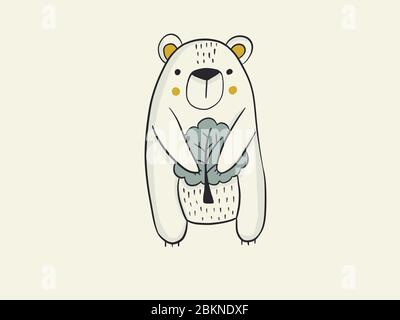 Linear children's drawing of a bear on a beige background Stock Photo