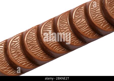 Terry's chocolate orange milk chocolate bar made with real orange oil unwrapped close up set on white background Stock Photo