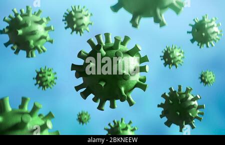 Microscopic view of a infectious virus. Corona COVID-19. 3D Rendering Stock Photo