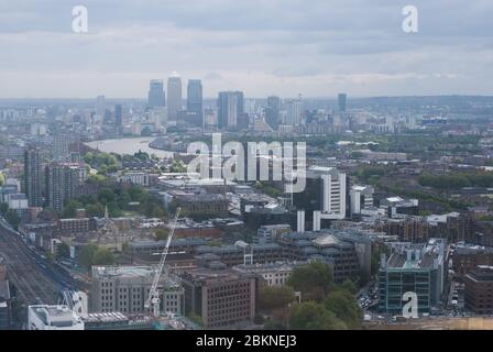 Canary Wharf Towers One Canada Square Citigroup Centre HSBC Tower Aerial View of Buildings Architecture London Skyline Cesar Pelli Norman Foster Stock Photo