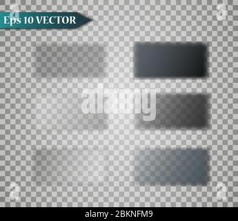 Set of vector transparent isolated shadows, round, oval and rectangular curved. Design elements on an isolated transparent background. Stock Vector