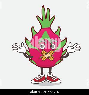 An illustration of Dragon Fruit cartoon mascot character making a silent gesture Stock Vector