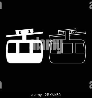 Funicular air way cable car Ski lift Mountain resort Aerial transportation tourism Ropeway Travel cabin icon outline set white color vector Stock Vector