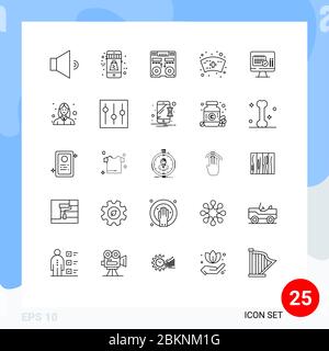 User Interface Pack of 25 Basic Lines of date, medical, console, nurse, cap Editable Vector Design Elements Stock Vector
