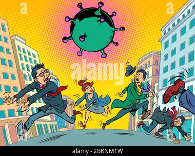 panic people running away from coronavirus. epidemic and fears Stock Vector