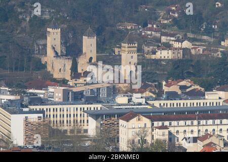 Cahors, Lot / France; Mar. 22, 2016. View of the city. Cahors was the capital of the ancient province of Quercy and a pilgrimage stage of the Camino d Stock Photo