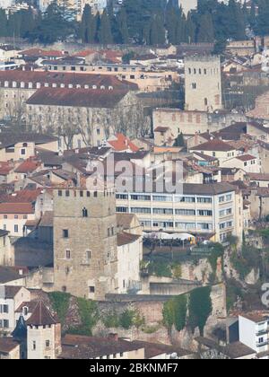 Cahors, Lot / France; Mar. 22, 2016. View of the city. Cahors was the capital of the ancient province of Quercy and a pilgrimage stage of the Camino d Stock Photo