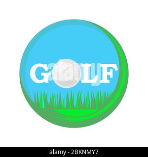 Golf Ball Logo with Stylized Text Isolated on White Background. Flat Design Stock Vector