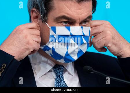 Munich, Germany. 05th May, 2020. Markus Söder (CSU), Minister President of Bavaria, will attend a press conference after a meeting of the Bavarian cabinet. The focus of the meeting was the Corona crisis. Credit: Sven Hoppe/dpa/Alamy Live News Stock Photo