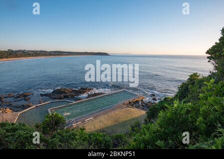 Looking out to sea over the ocean pool at Black Head Beach, NSW, Australia Stock Photo