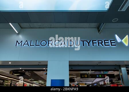 Airport, palma, mallorca, spain, 2019 april 14: Duty Free Entrance in mallorca airport. Stock Photo