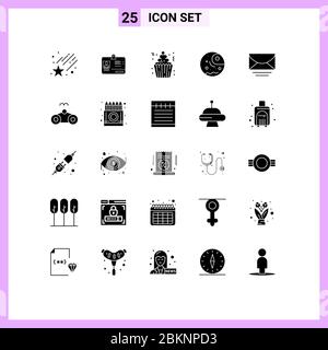 Mobile Interface Solid Glyph Set of 25 Pictograms of email, planet, cream, giant, distant Editable Vector Design Elements Stock Vector