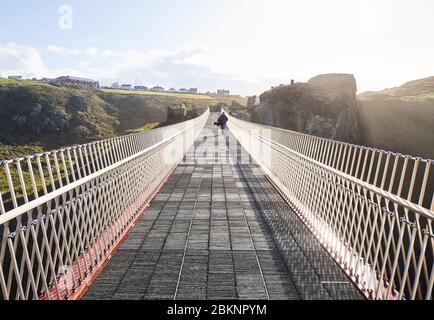 View from pathway of bridge. Tintagel Bridge, Tintagel, United Kingdom. Architect: William Matthews Associates, 2019. Stock Photo