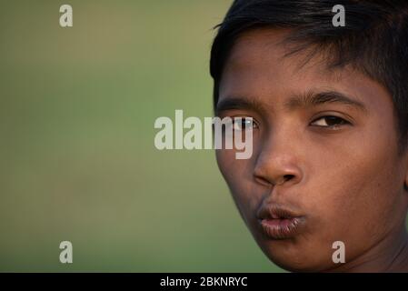 Close-up portrait of Indian boy.  Bundi, Rajasthan, India Stock Photo