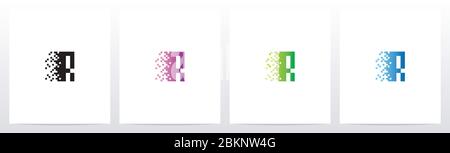 Pixel Eroded On Letter Logo Design R Stock Vector