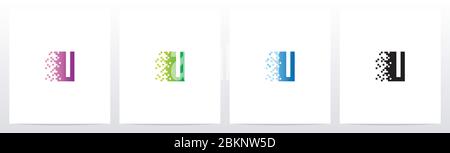 Pixel Eroded On Letter Logo Design U Stock Vector