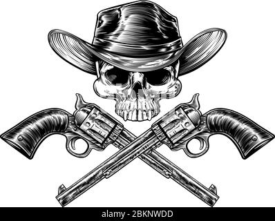 Sheriff Star Cowboy Hat Skull and Pistols Stock Vector