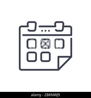 Vector illustration of calendar date with folding in the edge icon or logo with black color and line design style Stock Vector