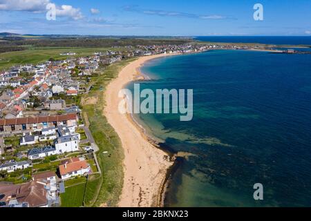 Aerial view of villages of Earlsferry and Elie in East Neuk of Fife, during Covid-19 lockdown, Scotland, UK Stock Photo